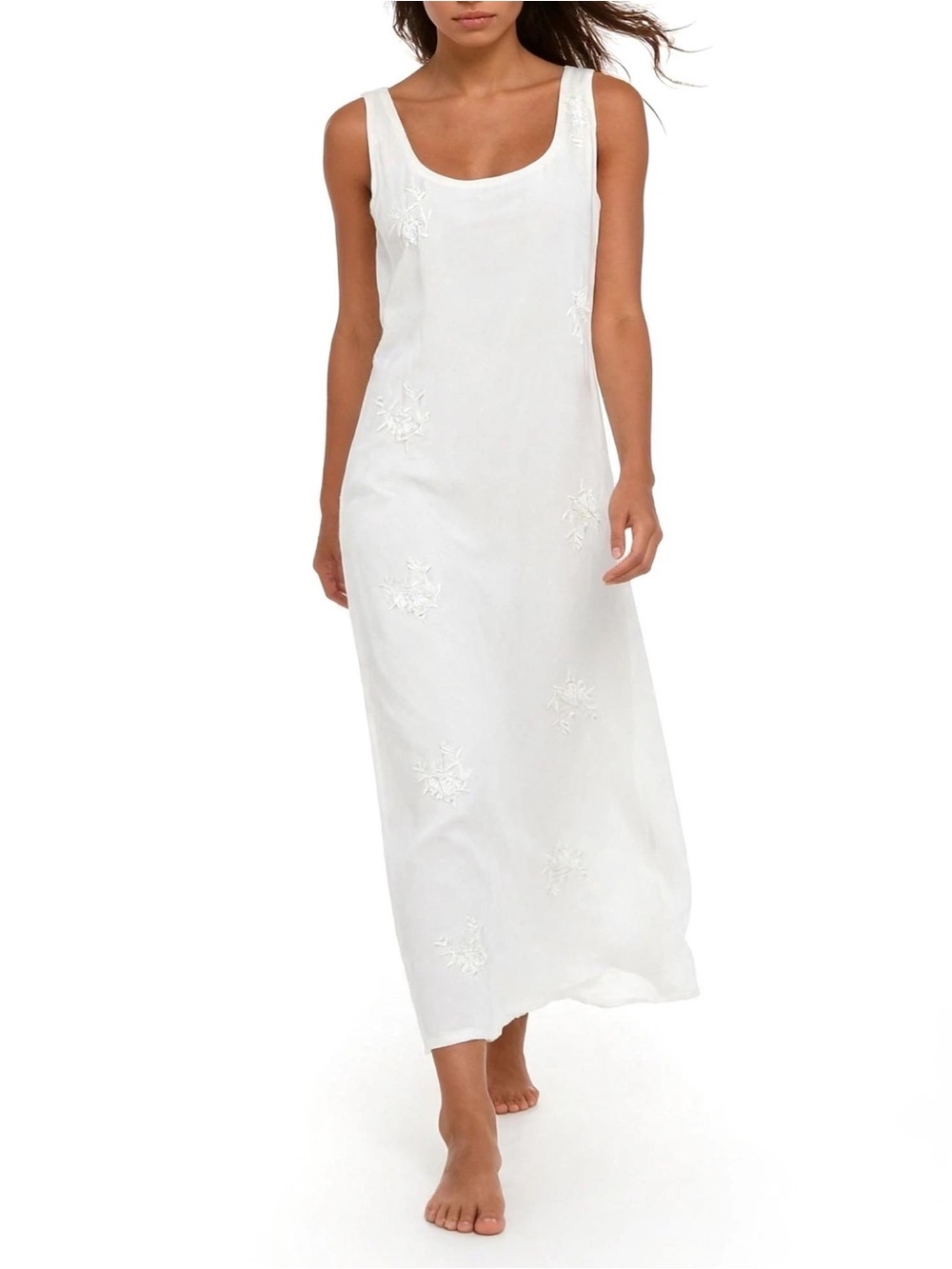 Johnny Was Collection White Embroidered On White Tank Dress Resort Sunflower Tag